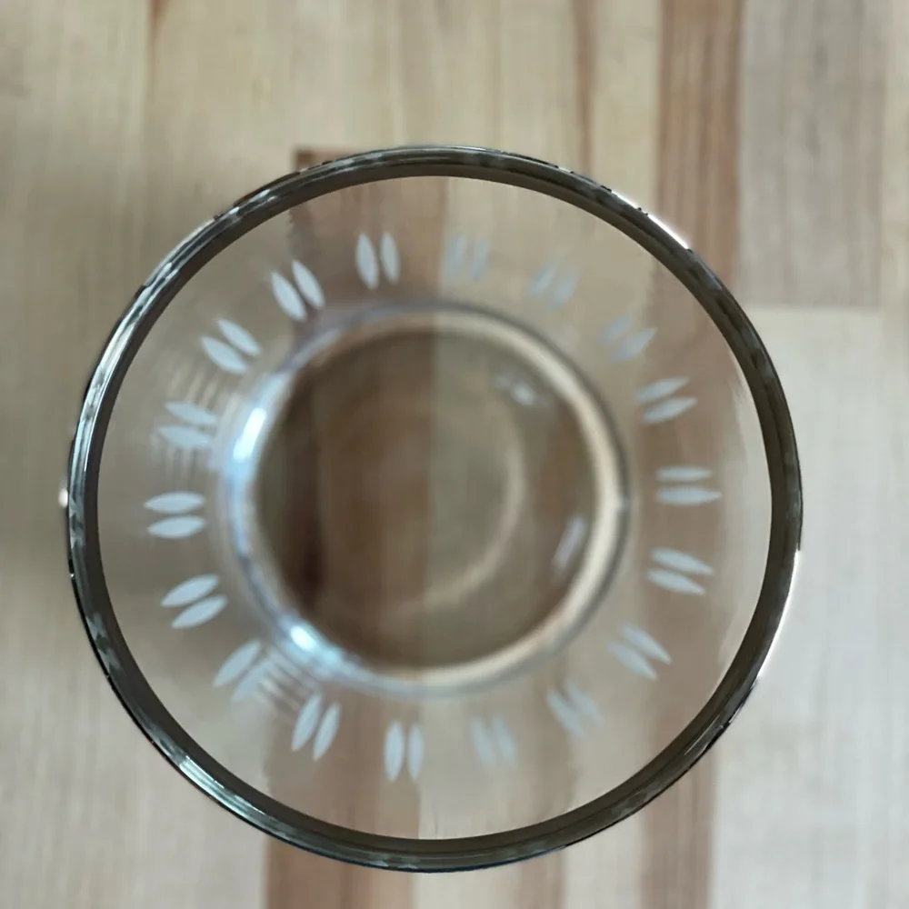 Vintage Mid-Century Modern Small Ice Bucket Barware Glass Cut Silver Rim